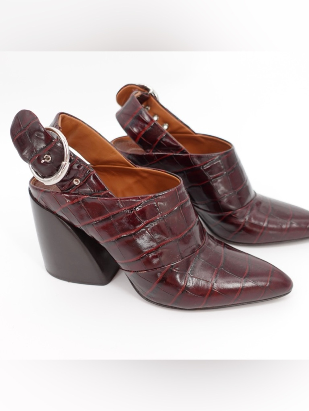 Chloé Croc Embossed Slingback Mule Block Heel Burgundy EU 38 - Picture 5 of 9